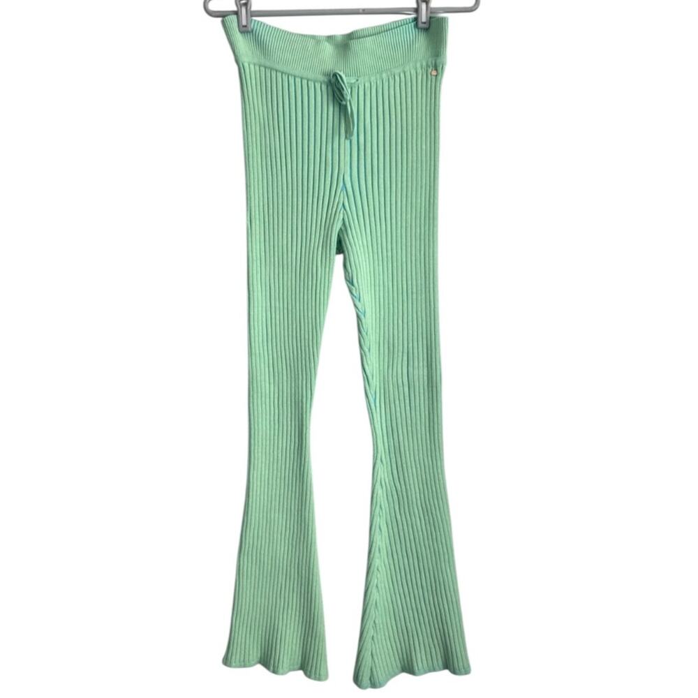 Y2K Mint Green Ribbed Flare Pants Womens XL Festival Spring Form Fitting Tight